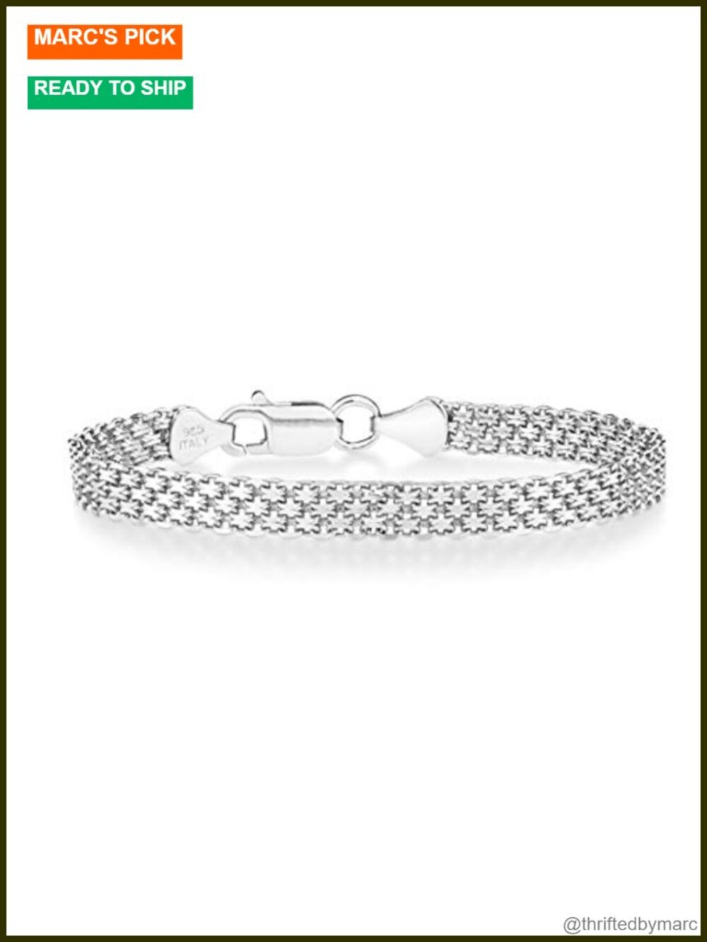 925 Sterling Silver Italian 6mm Bismark Mesh Link Chain Bracelet